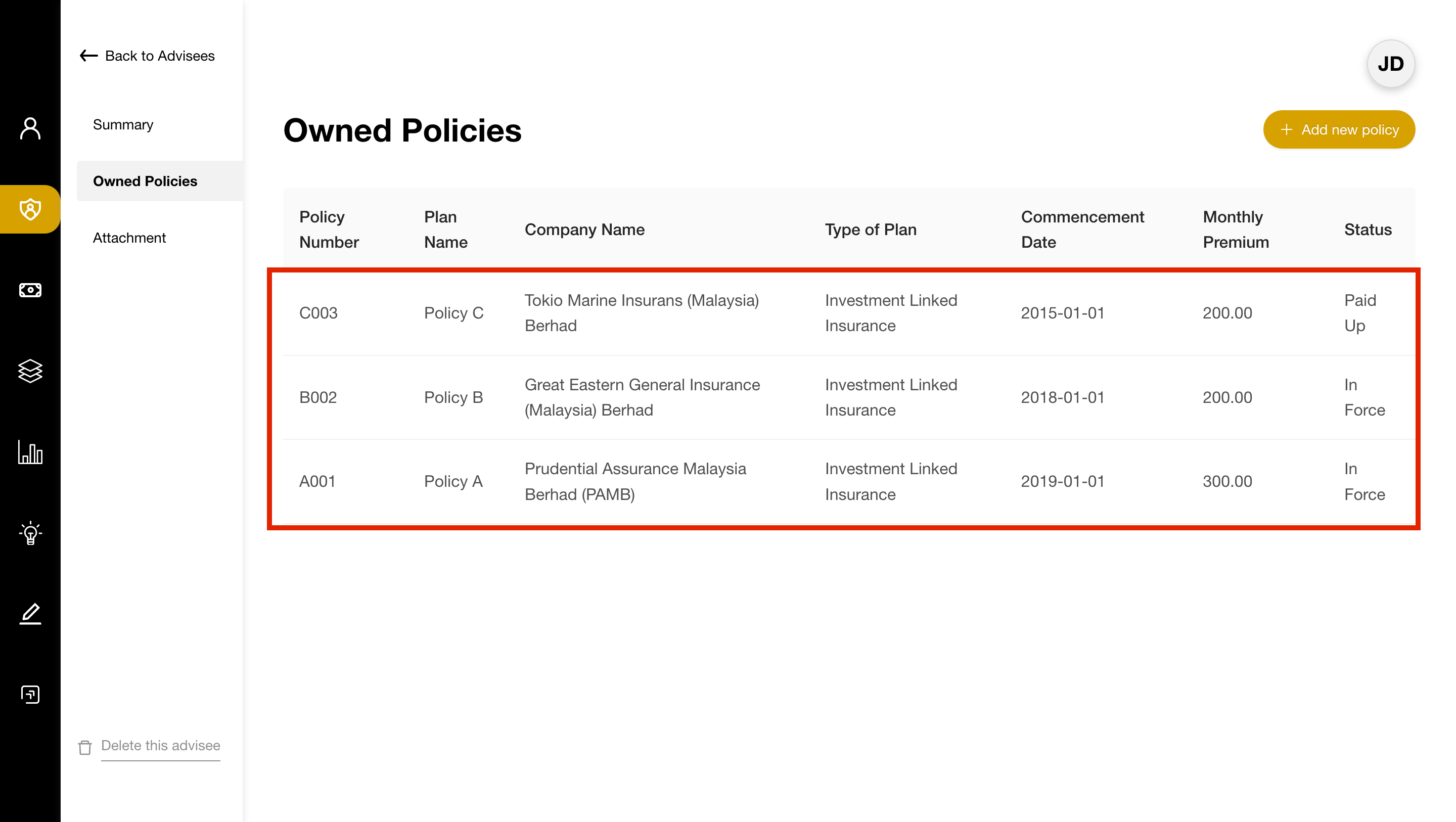 Owned Policies Page