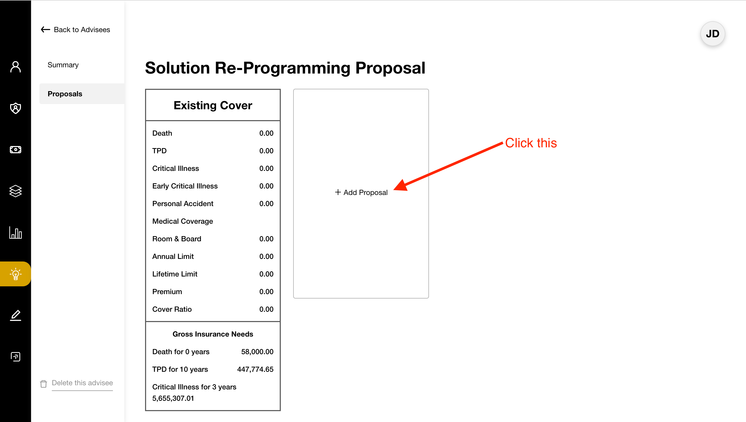 Add new Proposal in Proposals page