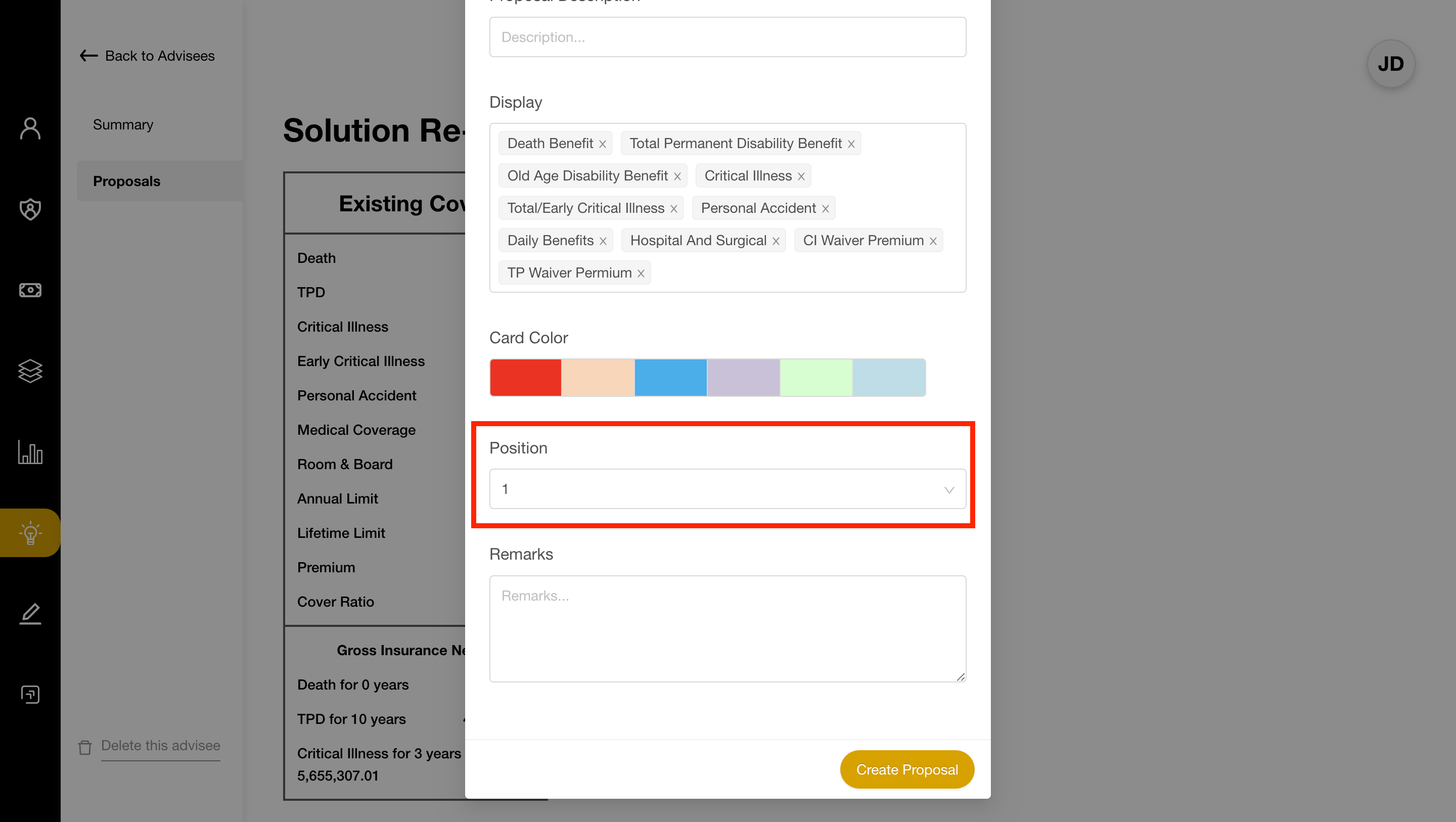 Select Proposal Card Position