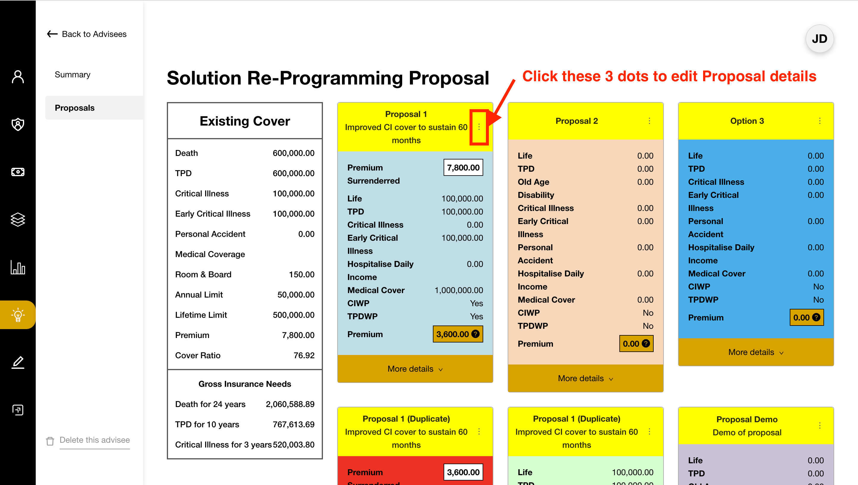 Click on the 3 dots on top right to update Proposal Box Details