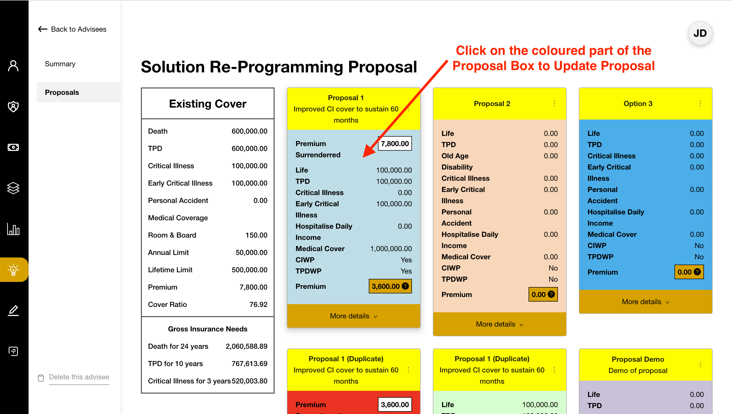 Click on Proposal Box to Update Proposal 